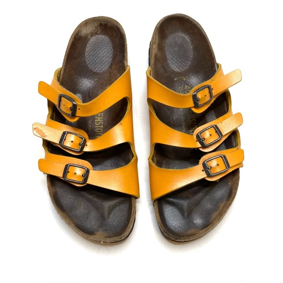 Birkenstock Shoes - Birkenstock Florida Tangerine Orange 3 Buckle Strap Slide On Sandals Size 40 9